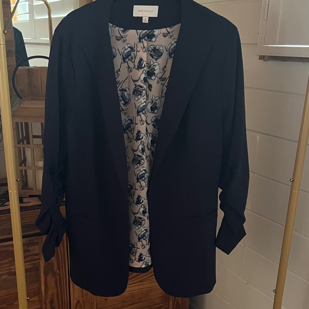 Skies Are Blue Navy Blazer with Floral Lining